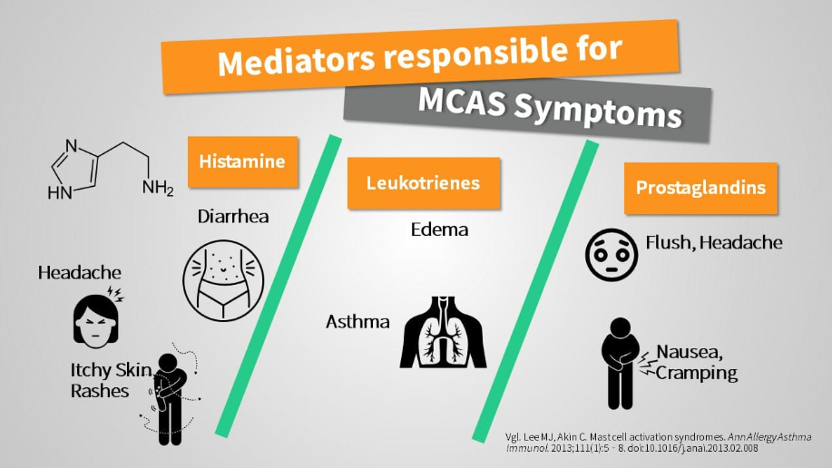 MCAS mediators and related symptoms